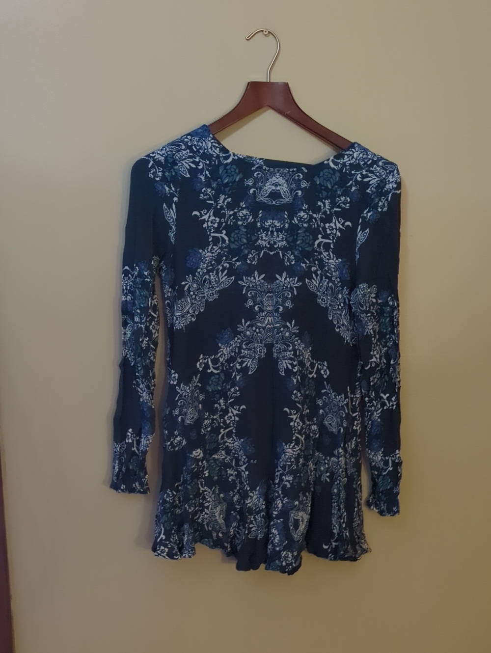 Free People Blue and White Paisley Knit Top